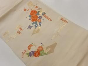 短冊に花葉模様織出し名古屋帯